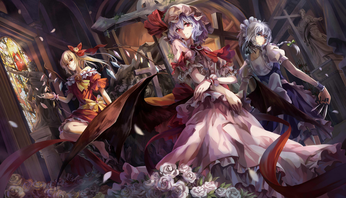 Flandre Scarlet, Izayoi Sakuya, anime, anime girls, Touhou, Remilia Scarlet