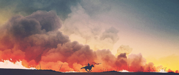 A Knight on Horseback in a Fiery Landscape from Game of Thrones