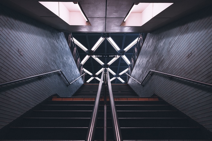 Staircase in Subway Station by Tim Gaweco