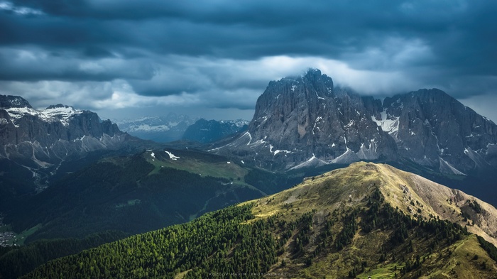 Dolomite Alps under stormy clouds