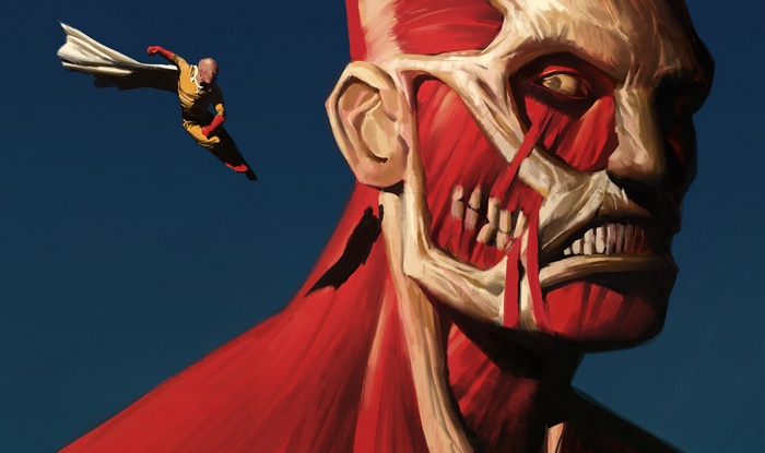 Saitama from One-Punch Man vs Colossal Titan from Shingeki no Kyojin