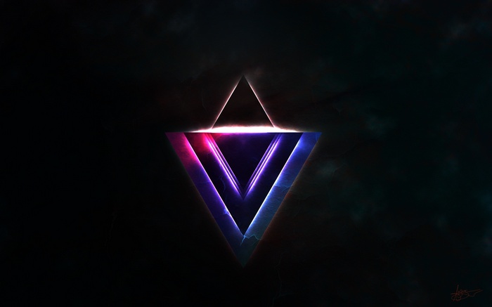 Abstract glowing triangle with purple and pink light