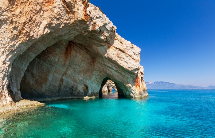 Sea caves and turquoise water in Zakynthos