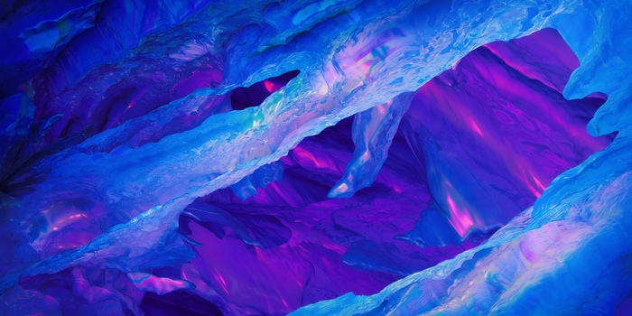 Abstract blue and purple ice cave digital art