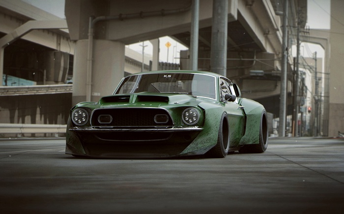 Green custom Ford Mustang by Khyzyl Saleem