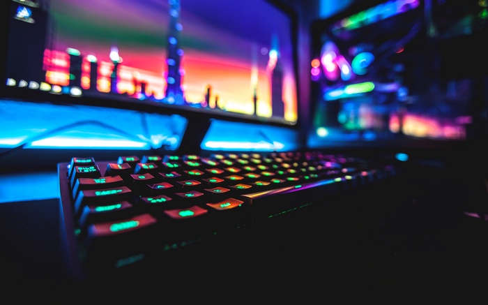 Colorful RGB Gaming Keyboard and Computer Setup