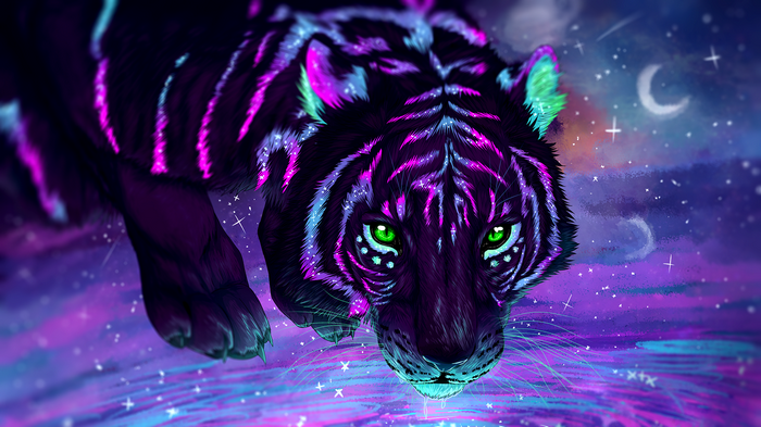 stars, tiger, galaxy, digital art