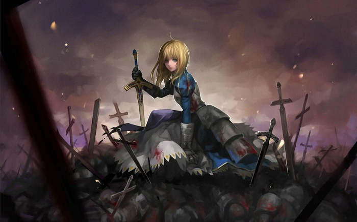 Saber from Fate/Stay Night in a battlefield