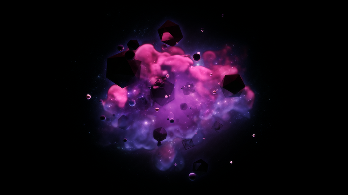 Abstract 3D geometric shapes and nebula