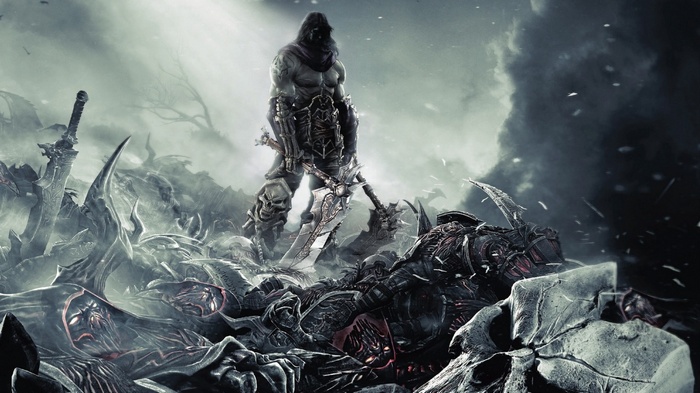 Death from Darksiders 2 standing over fallen enemies