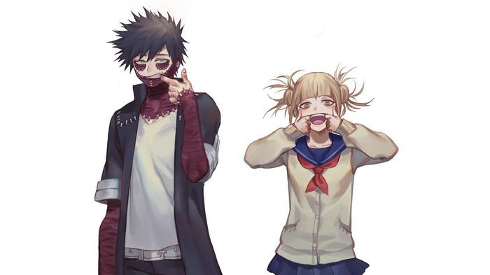 Dabi, Boku no Hero Academia, anime girls, green eyes, Himiko Toga, anime, blonde, artwork, digital art, simple background
