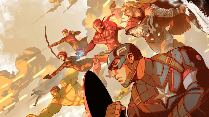 The Avengers: Captain America, Iron Man, Thor, Hulk, Black Widow, Hawkeye