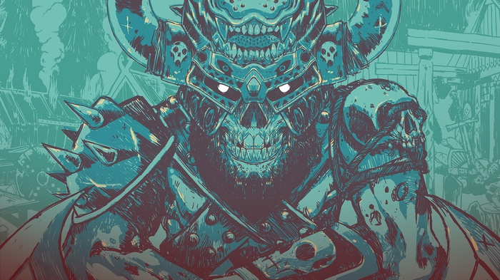 Skull-faced warrior in ornate armor