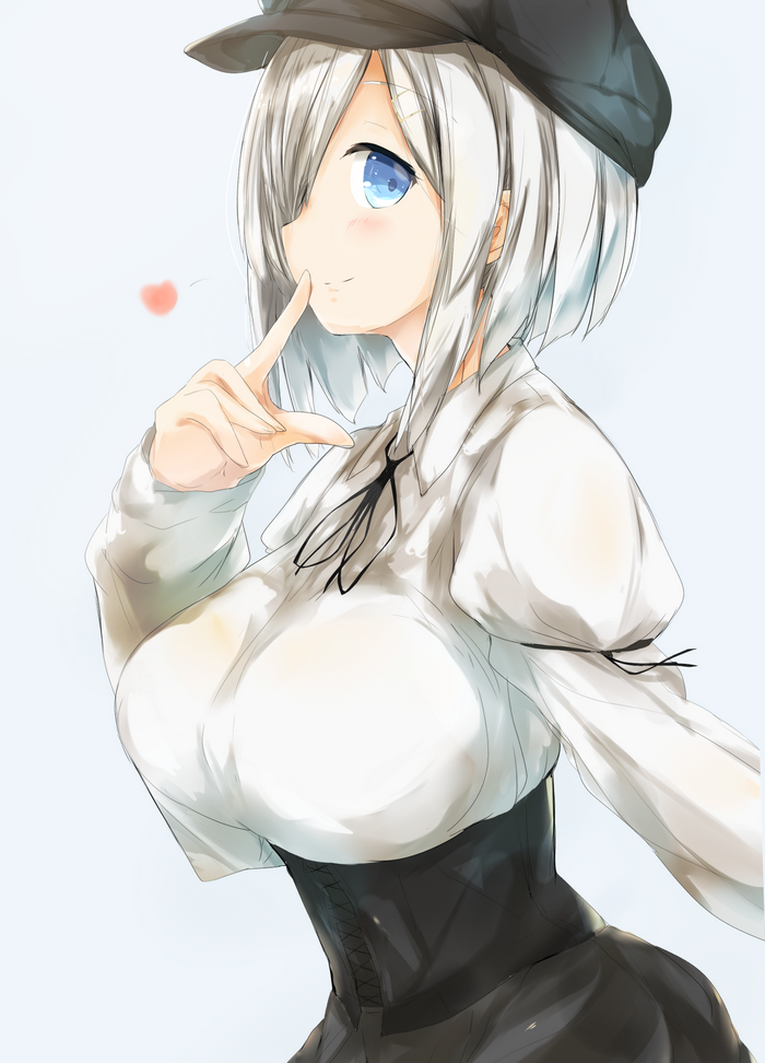 Hamakaze from Kantai Collection wearing a hat and white shirt