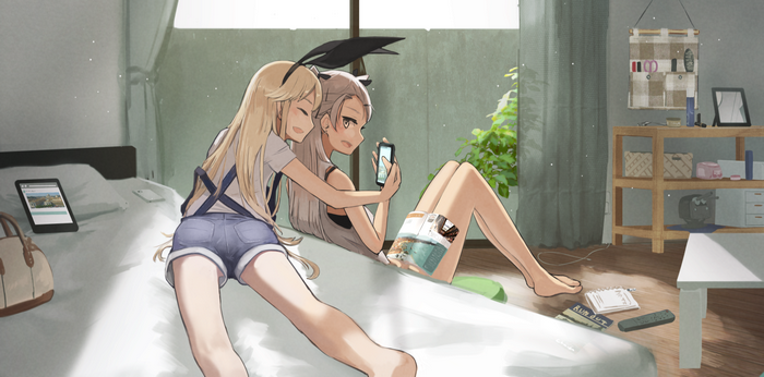 Shimakaze and Amatsukaze from Kantai Collection in bed