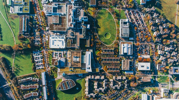 Aerial view of Stuttgart Media University campus