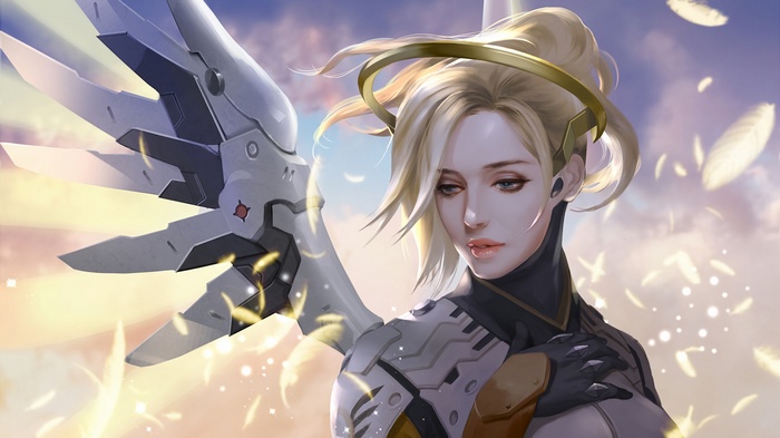 Mercy from Overwatch with mechanical wings