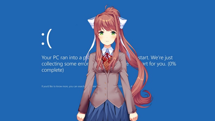 anime girls, Doki Doki Literature Club, Monika (Doki Doki Literature Club), Blue Screen of Death