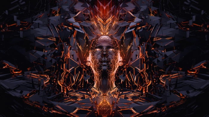 Abstract 3D digital art with a human face