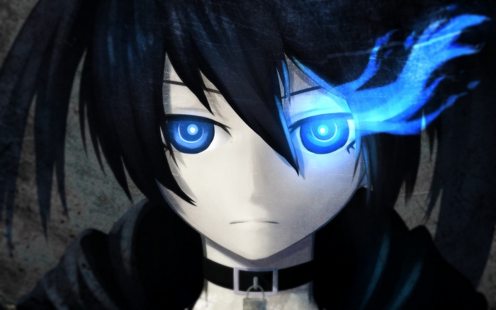 Black Rock Shooter anime character with blue eyes