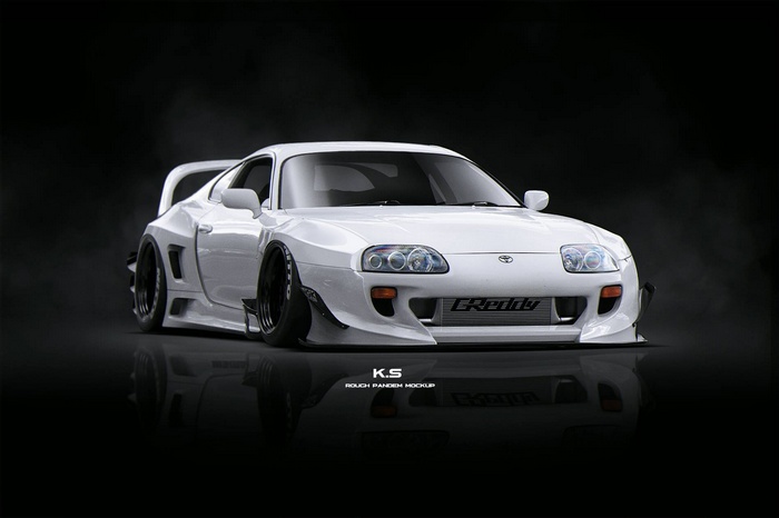 3D, widebody, vehicle, artwork, car, Toyota Supra, simple background, Toyota, Khyzyl Saleem
