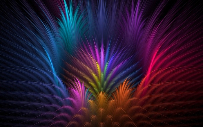 Colorful abstract fractal feathers on black background