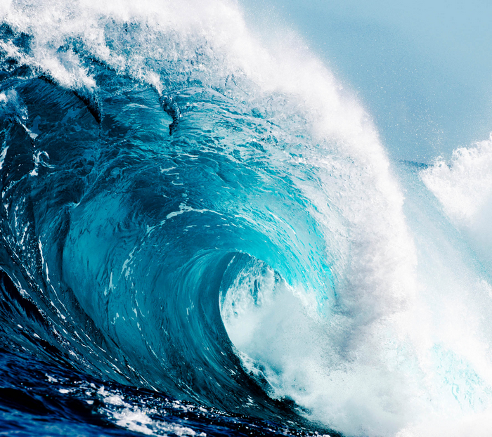 Blue ocean wave crashing