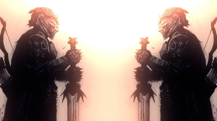 Two armored soldiers with swords and bows