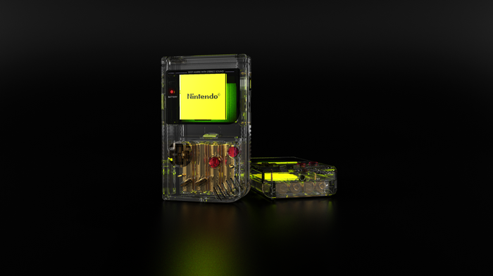Transparent Nintendo Game Boy with batteries
