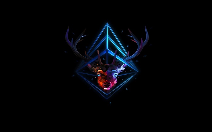 Low poly deer with geometric blue frame