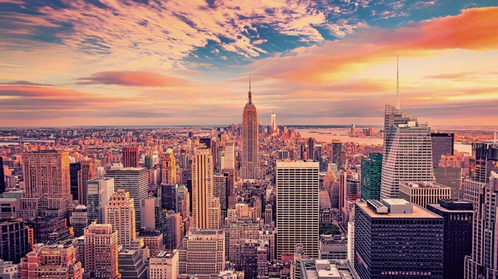 New York City skyline at sunset with Empire State Building