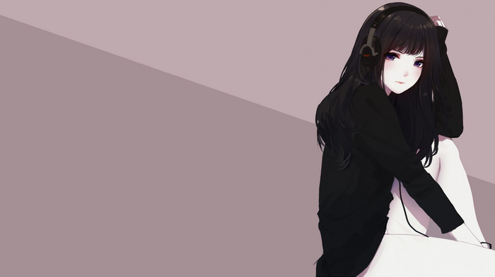 Anime girl with headphones and black shirt