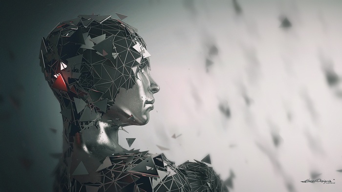 Abstract human head made of triangles