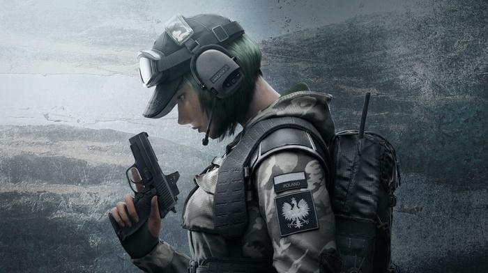 Ela Bosak from Rainbow Six Siege holding a pistol