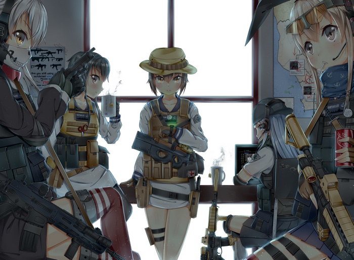 Girls with guns in tactical gear holding weapons