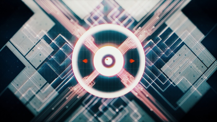 Abstract digital art with geometric patterns and glowing circle