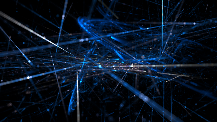 Abstract blue and white glowing lines and particles