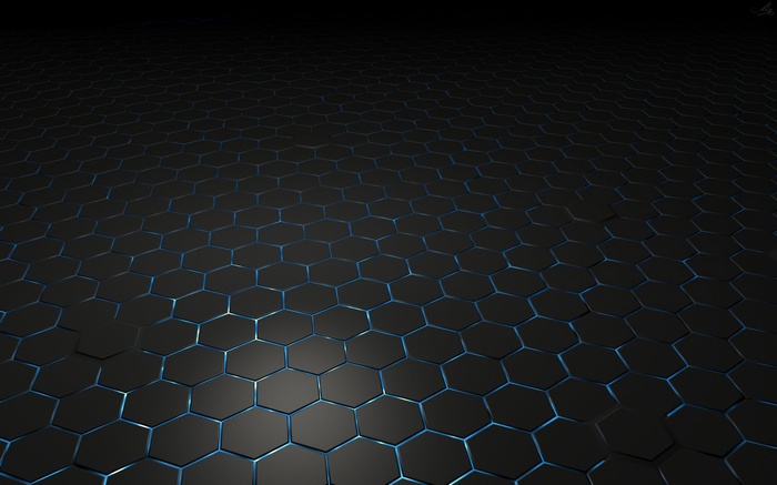Abstract dark hexagonal grid with blue light