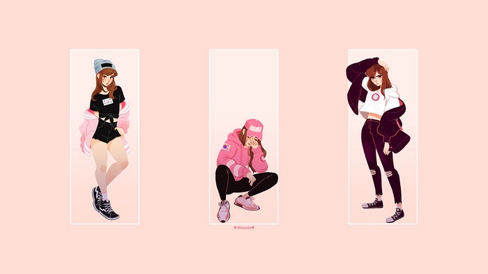 Artwork of three women in casual outfits