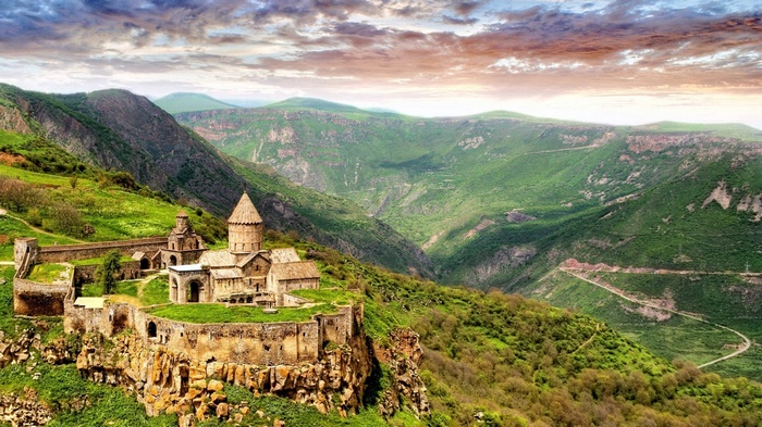 Tatev Monastery in a green valley, Armenia