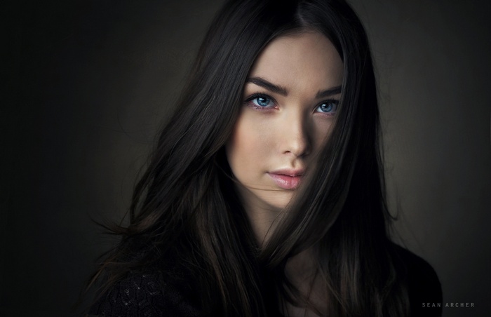 blue eyes, Sean Archer, simple background, portrait, women