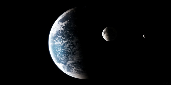 Earth and two moons in space