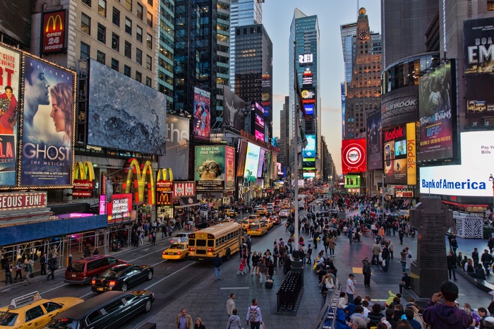 Times Square, New York City with McDonald's and Ghost the Musical billboards