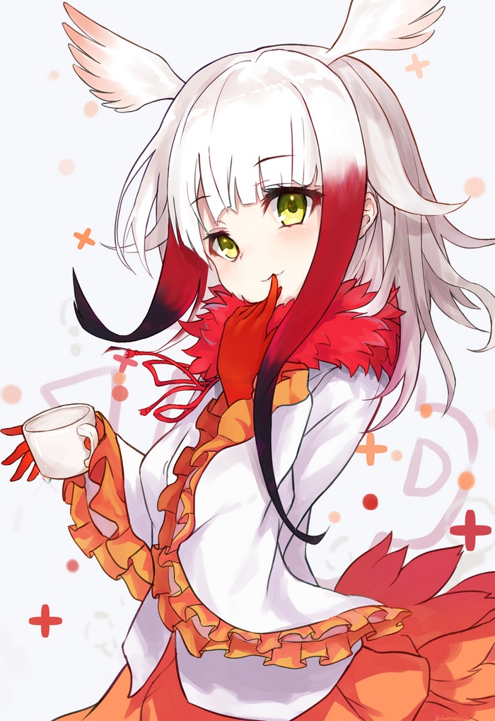 Toki from Kemono Friends holding a cup