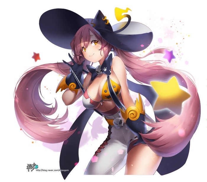 Anime girl in witch costume with stars