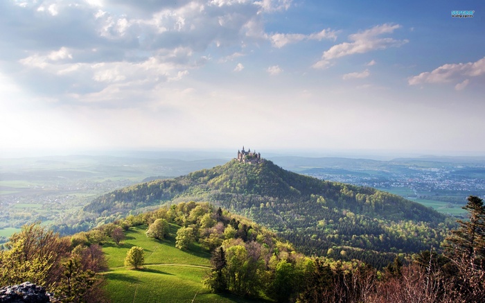 Burg Hohenzollern, landscape, castle, trees, forest