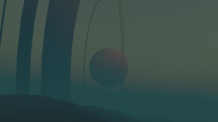 Abstract planet with rings and sphere