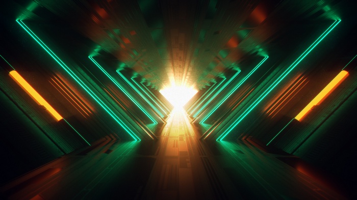 Abstract neon tunnel with glowing lights