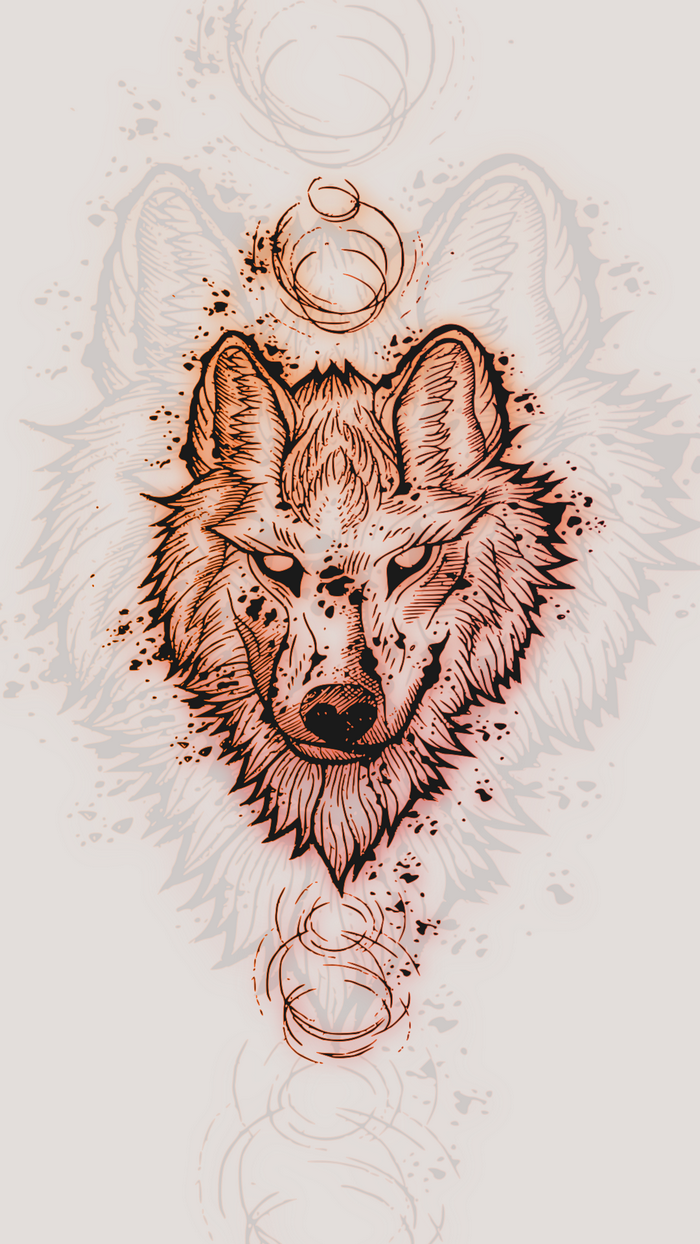 Drawing of a wolf's head with abstract elements