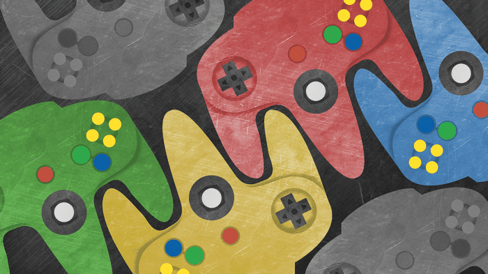 Nintendo 64 controllers in various colors